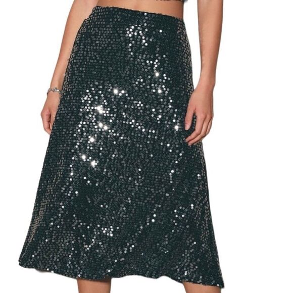 Lulu’s black sequin midi skirt Women’s XS NEW - Picture 2 of 10